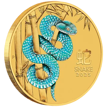 1/10 Unze Goldmünze Australien 2025 in Farbe - Lunar Serie 3 - Motiv: SCHLANGE