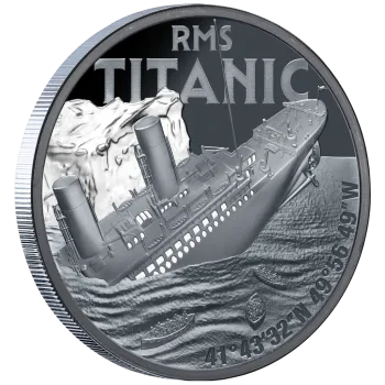 1 Unze Silbermünze Niue 2025 Polierte Platte in Black Proof | Motiv: RMS Titanic *