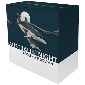1 Unze Silbermünze Niue 2025 Polierte Platte in Black Proof | Serie: Australien bei Nacht - Motiv: Delfin - Bottenlose Dolphin | 12. Ausgabe *