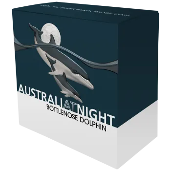 1 Unze Silbermünze Niue 2025 Polierte Platte in Black Proof | Serie: Australien bei Nacht - Motiv: Delfin - Bottenlose Dolphin | 12. Ausgabe *