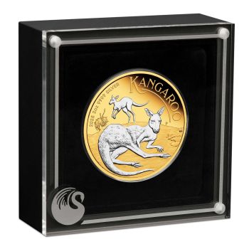 2 Unze Silbermünze Australien 2025 - Känguru Proof Reverse vergoldet im Münzetui und Zertifikat | Perth Mint Variante