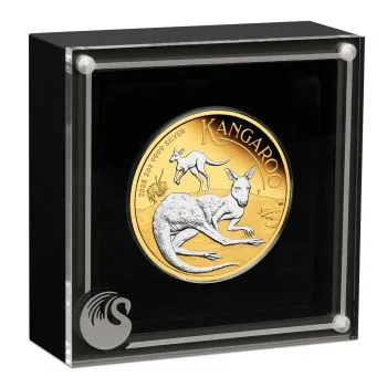 2 Unze Silbermünze Australien 2025 - Känguru Proof Reverse vergoldet im Münzetui und Zertifikat | Perth Mint Variante