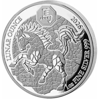 1 Unze Silbermünze Ruanda 2026 in Polierter Platte | Lunar Serie - Motiv: PFERD