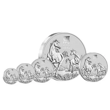 „10 Unzen Goldmünze Australien 2026 Lunar Serie III mit Pferd-Motiv, geprägt von der Perth Mint, Vorderseite mit Porträt von König Charles III., Rückseite mit detailreicher Darstellung eines Pferdes.“