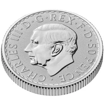 1/4 Unze Silbermünze Britannia 2026 mit Porträt von König Charles III. auf der Vorderseite, Rückseite mit klassischer Britannia-Darstellung, geprägt in 999 Feinsilber.“
