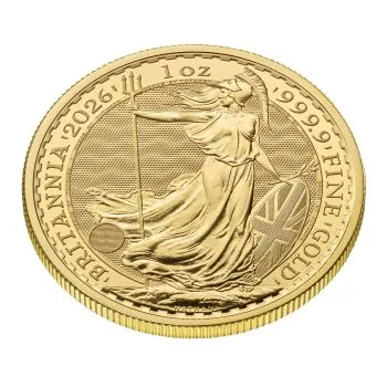 1 Unze Goldmünze Großbritannien 2026 – Britannia mit Porträt von König Charles III. Vorderseite zeigt das offizielle Porträt des Königs, Rückseite die klassische Darstellung der Britannia. Lieferung einzeln in Kapseln oder im 10er Tube