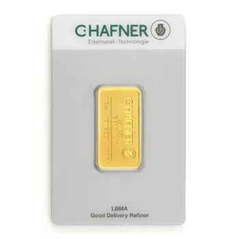 5 Gramm Goldbarren C.HAFNER in Blister mit Seriennummer, Rückseite 5 Gramm Goldbarren C.HAFNER in Blister mit Seriennummer, Rückseite
