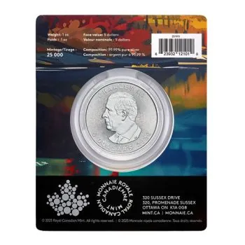 „1 Unze Silbermünze Kanada 2026 Maple Leaf im Blister der Royal Canadian Mint, Vorderseite mit Porträt von König Charles III., Rückseite mit klassischem Ahornblatt und feinem Wolf-Privy-Mark, geprägt in 999,9 Feinsilber mit Radiallinien und Micro-Engravin