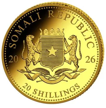 0,5 Gramm Goldmünze Somalia 2026 in Polierter Platte | Serie: African Wildlife - Motiv: Elefant