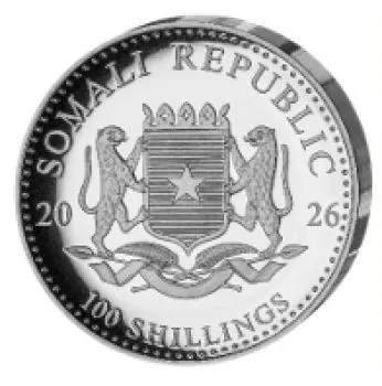 1 Unze Silbermünze Somalia 2026 – Elefant, Ultra High Relief und Polierte Platte, detailreiches Elefantenmotiv mit plastischer Tiefenwirkung, Lieferung im Etui mit nummeriertem Echtheitszertifikat.