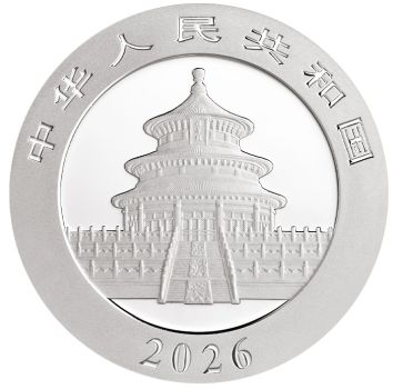 30 Gramm Silbermünze China 2026 - Panda vergoldet