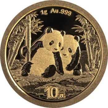 1 Gramm Goldmünze China 2026 mit Panda-Motiv, geprägt von der China Mint, Vorderseite mit Prägezeichen, Rückseite mit detailliertem Panda-Design.