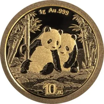 1 Gramm Goldmünze China 2026 mit Panda-Motiv, geprägt von der China Mint, Vorderseite mit Prägezeichen, Rückseite mit detailliertem Panda-Design.