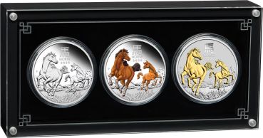 Australien 3 x 1 Unze Silbermünzen TRIO SET 2026 - Lunar Serie 3 - Motiv: PFERD ( Perth Mint ) *