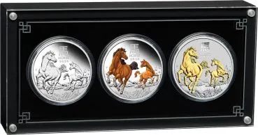 Australien 3 x 1 Unze Silbermünzen TRIO SET 2026 - Lunar Serie 3 - Motiv: PFERD ( Perth Mint ) °