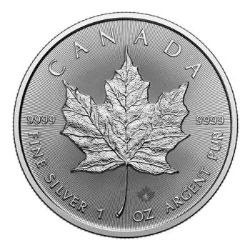 1 Unze Silbermünze Kanada 2026 Maple Leaf mit Ahornblatt-Motiv, geprägt von der Royal Canadian Mint, inklusive Sicherheitslinien und Mikro-Laserzeichen, Vorderseite mit dem Porträt von König Charles III.
