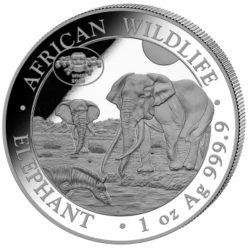 „1 Unze Silbermünze Somalia 2026 Elefant mit Botanical Garden Privy Mark zur World Money Fair Berlin, geprägt in 999,9 Feinsilber, geliefert im Münzetui mit Zertifikat.“