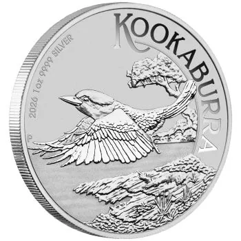 1 Unze Silbermünze Australien 2026 Kookaburra aus 999,9 Feinsilber, geprägt von der Perth Mint, jährlich wechselndes Kookaburra Motiv, einzeln in Münzkapsel verpackt.