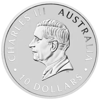 10 Unzen Silbermünze Australien 2026 Kookaburra aus 999,9 Feinsilber, geprägt von der Perth Mint, großformatiges Kookaburra Motiv, einzeln in Münzkapsel verpackt.“