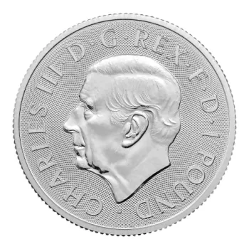 1/2 Unze Silbermünze Großbritannien 2026 mit dem Motiv Löwe und Adler, geprägt in 999er Feinsilber, Wertseite mit Porträt von König Charles III.