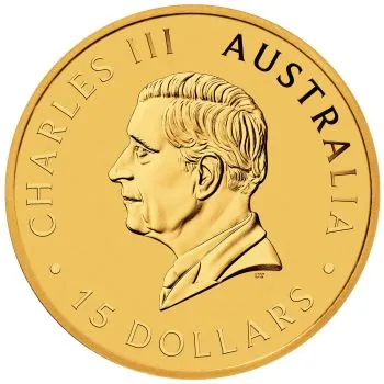 /10 Unze Goldmünze Australien 2026 Kookaburra aus 999,9er Gold, Motiv mit australischem Eisvogel, Wertseite mit Porträt von König Charles III.