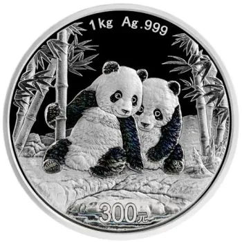 1 Kilo Silbermünze China 2026 Panda in Polierter Platte mit irisierender Farbveredelung, großformatige Sammlermünze in Box mit Zertifikat, detailreiches Panda-Motiv.