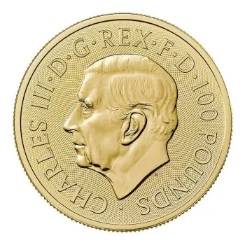 1 Unze Goldmünze Großbritannien 2026 – Britannia mit Porträt von König Charles III. Vorderseite zeigt das offizielle Porträt des Königs, Rückseite die klassische Darstellung der Britannia. Lieferung einzeln in Kapseln oder im 10er Tube