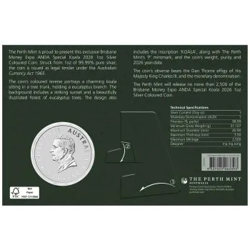 1 Unze Silbermünze Australien 2026 Blister in Farbe - Koala | Brisbane Money Expo ANDA Special