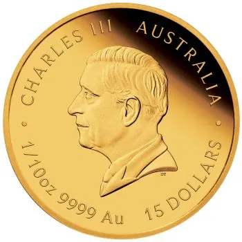 1/10 Unze Goldmünze Australien 2027 „Jahr der Ziege“ der Perth Mint aus der Lunar Serie III in Polierter Platte. Das Motiv zeigt eine Ziege auf einer felsigen Berglandschaft mit einem einzelnen Baum im Hintergrund.