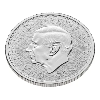 Britannische 1 Unze Silber Britannia des Jahres 2027. Die Motivseite zeigt Britannia mit Helm, Schild, Olivenzweig und Dreizack. Die Jubiläumsausgabe trägt das „30“ Wave Privy Mark und eine strukturierte Hintergrundgestaltung.