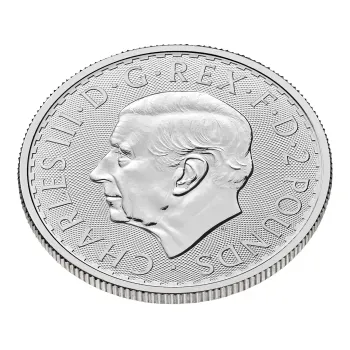 Britannische 1 Unze Silber Britannia des Jahres 2027. Die Motivseite zeigt Britannia mit Helm, Schild, Olivenzweig und Dreizack. Die Jubiläumsausgabe trägt das „30“ Wave Privy Mark und eine strukturierte Hintergrundgestaltung.