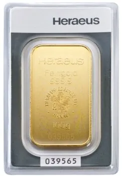 100 Gramm Goldbarren Heraeus mit Seriennummer