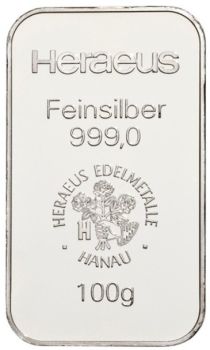 100 Gramm Silberbarren Heraeus