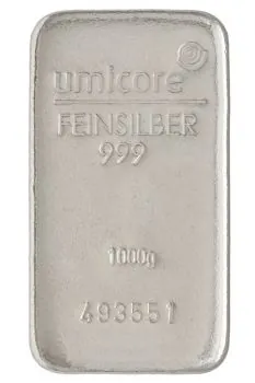 1000-Gramm---1-Kilo-Silberbarren-Umicore-mit-leichter-Patina