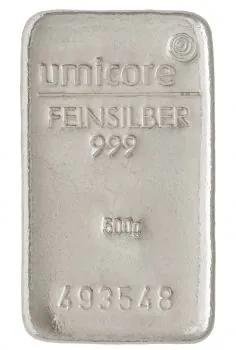 500 Gramm Silberbarren Umicore mit Seriennummer