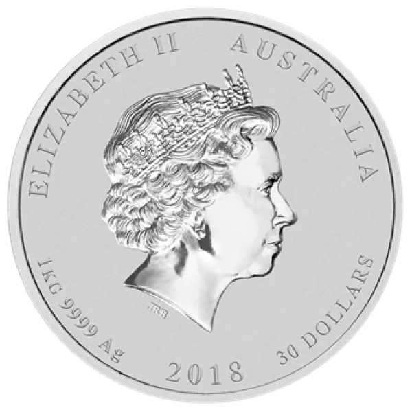 1 Kilo Silbermünze Australien 2018 - Lunar Serie 2 - Motiv: HUND *