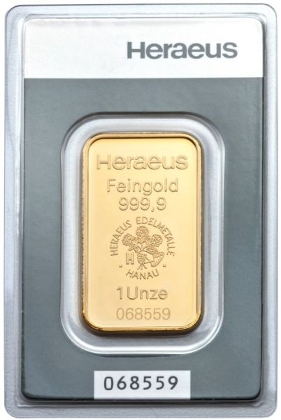 1 Unze Kinebar Goldbarren Heraeus 1 Unze Kinebar Goldbarren Heraeus