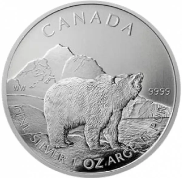 1 Unze Silbermünze Kanada 2011 - Maple Leaf - Wildlife Serie - GRIZZLY | 2. Ausgabe