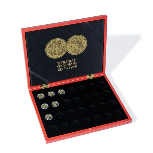 LEUCHTTURM Münzkassette für 28 Vreneli Goldmünzen (20 CHF) in Kapseln