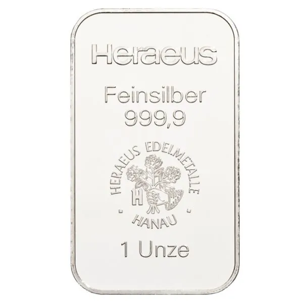 1 Unze Silberbarren Heraeus – Neuware, geprägt im Blister, LBMA-zertifiziert
