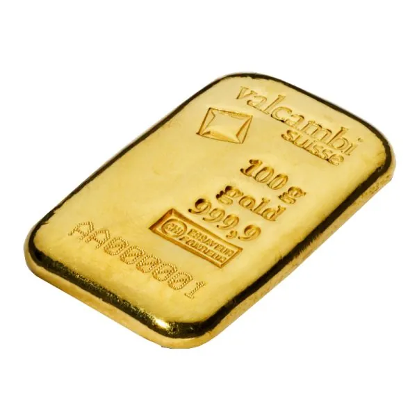 100 Gramm Goldbarren Valcambi in Blister mit Seriennummer