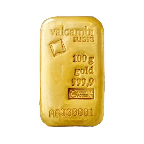 100 Gramm Goldbarren Valcambi in Blister mit Seriennummer