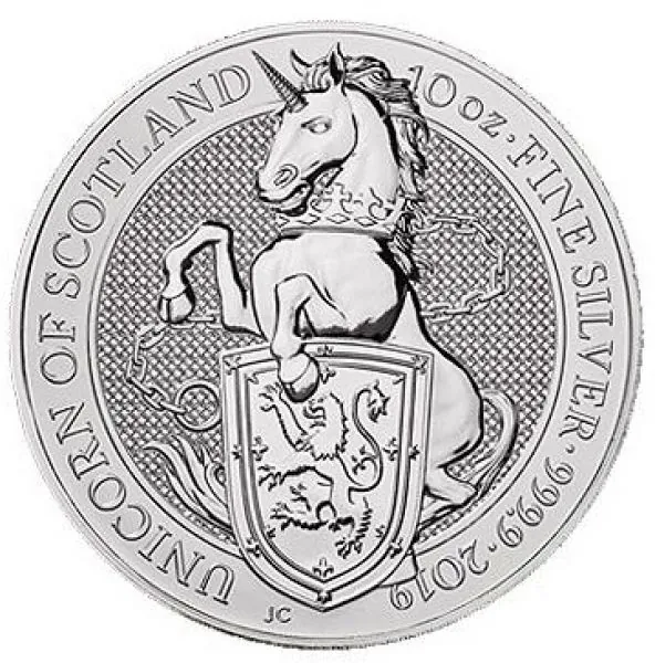 10 Unze Silbermünze Großbritannien 2019 - The Queen's Beasts | Einhorn - Unicorn of Scotland *