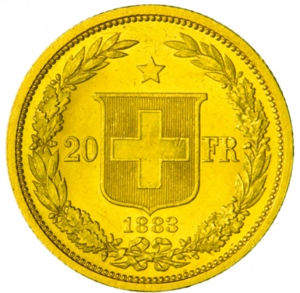 Schweiz 20 CHF Helvetia Goldmünze