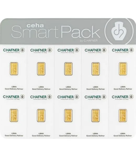 10 x 1 Gramm SmartPack Goldbarren C.HAFNER in Blister mit Seriennummer