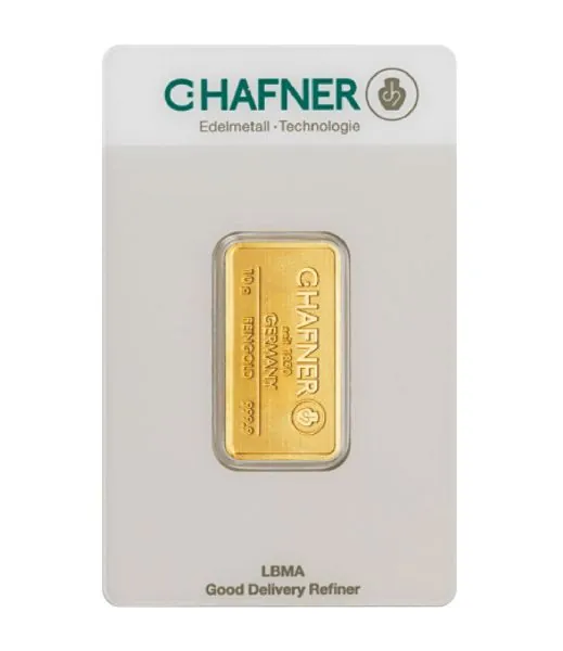 10 Gramm Goldbarren C.HAFNER in Blister mit Seriennummer