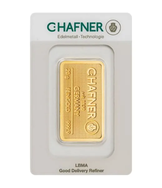 20 Gramm Goldbarren C.HAFNER in Blister mit Seriennummer