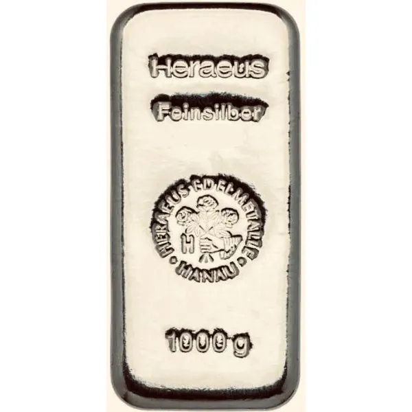 1000 Gramm / 1 Kilo Silberbarren – gegossen mit Patina, lose, LBMA-zertifiziert *
