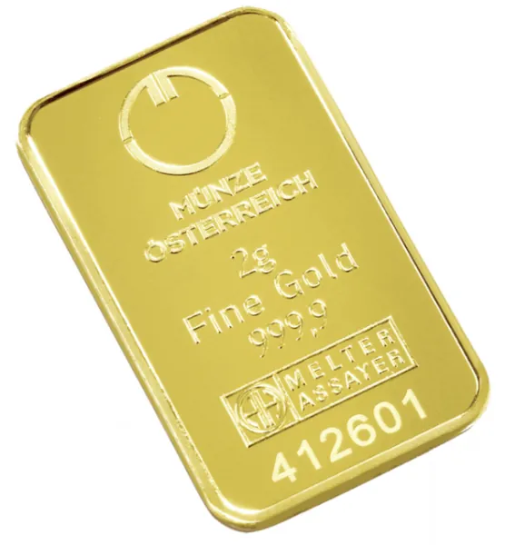 2 Gramm Goldbarren Münze Österreich in Blister mit Seriennummer