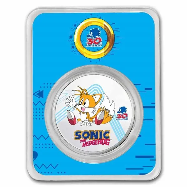 2 Dollars | 1 Unze Silbermünze Niue 2021 Blister in Farbe | Sonic ™ - Motiv: Tails - (Sonic the Hedgehog 30th Anniversary)